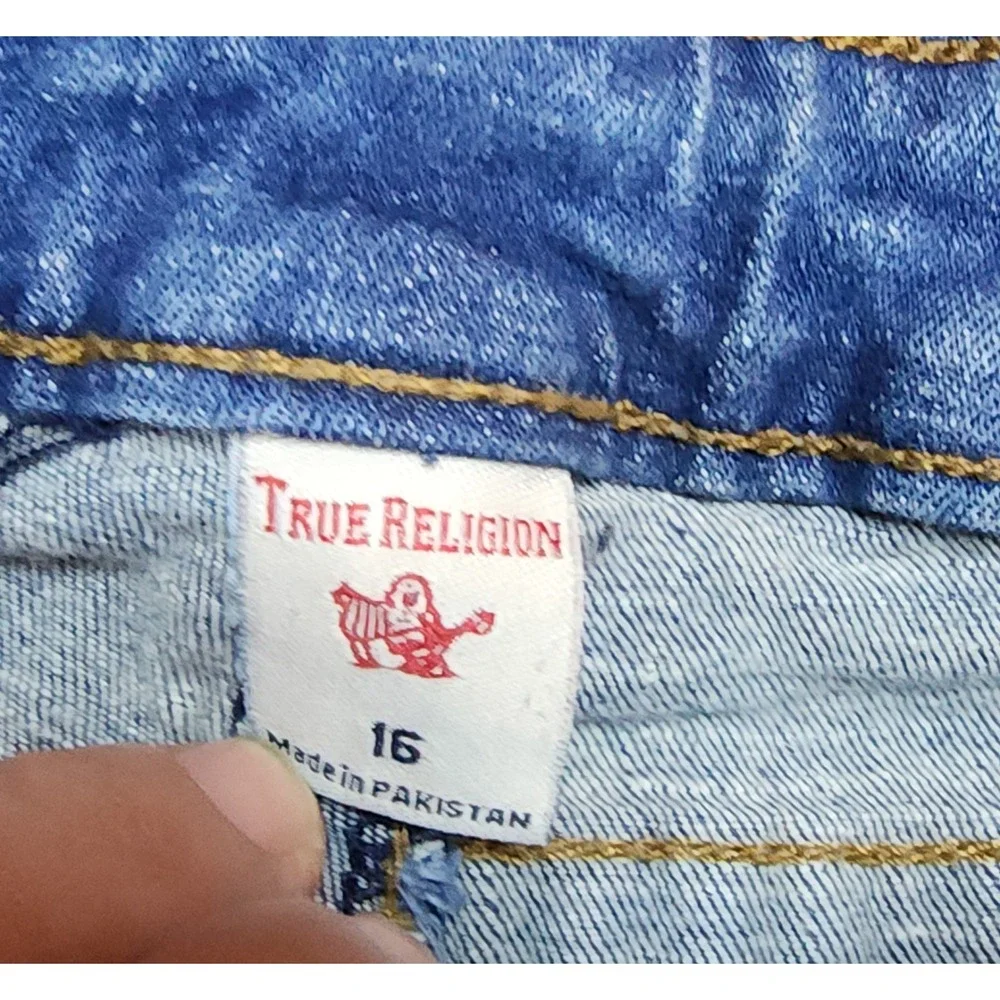 True Religion Mens Jeans 28×27 Blue Geno Relaxed Slim Distressed Stretch Denim